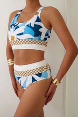 Emo - Sky Blue Colorblock Cut Back Bikini Set