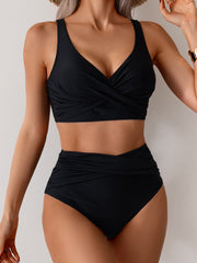 Emo - Women's High Waisted Bikini Sets Solid Pleated 2 Piece Swimsuits Sexy Beach Sets with Removable Pads