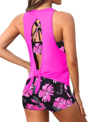 Emo - Women's 3 Piece Scoop Neck Criss Cross Tankini Swimsuits