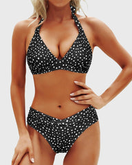 Emo - Women Two Piece Bathing Suits Push Up Bikini Set Halter Swimsuit Vintage Swimwear