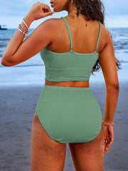 Emo - Women 2 Piece Bikini Set High Waisted Color Block Swimsuit Beach Scrunch Ribbed Bathing Suit