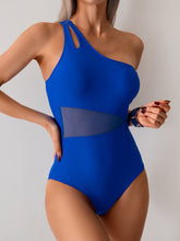 Emo - Women's One Piece Swimsuits Tummy Control Mesh Patchwork Bathing Suit One Shoulder Adjustable Straps