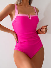 Emo - Women's One Piece Swimsuits Color Block Slimming Tummy Control Bathing Suit V Vired Full Coverage Swimwear