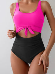 Emo - Women's One Piece Swimsuit Tummy Control Slimming Bathing Suit Cutout Tie Knot Swimwear
