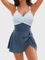 Women Tummy Control One Piece Swimsuit Gold Metal Tie Knot Swim Dress Bathing Suit