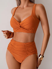 Emo - Women's High Waisted Bikini Sets Twist Front Two Piece Swimsuit Ruched Tummy Control Bathing Suits