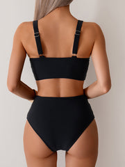 Emo - Women's High Waisted Bikini Sets Solid Pleated 2 Piece Swimsuits Sexy Beach Sets with Removable Pads