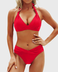 Emo - Women Two Piece Bathing Suits Push Up Bikini Set Halter Swimsuit Vintage Swimwear
