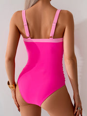Emo - Women's One Piece Swimsuits Color Block Slimming Tummy Control Bathing Suit V Vired Full Coverage Swimwear