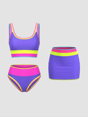 Womens Tummy Control 3 Piece Swimsuit with Skirt High Waisted Bikini