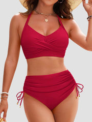 Emo - Womens High Waisted Bikini Sets Drawstring Tummy Control Swimsuits Crisscross Tie Back Bathing Suit
