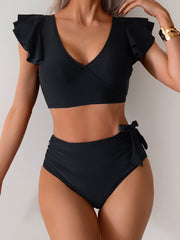 Emo - Womens High Waisted Bathing Suits Tummy Control Two Piece Swimsuits Ruffle Bikini Sets Criss Cross Ruched Swimwear