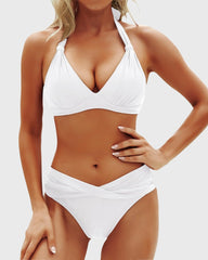 Emo - Women Two Piece Bathing Suits Push Up Bikini Set Halter Swimsuit Vintage Swimwear