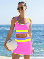 Womens Tummy Control 3 Piece Swimsuit with Skirt High Waisted Bikini