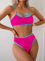 Emo - Women's Bikini Sets High Waisted Color Block Swimwear Sexy Cut Out Bathing Suit Sporty Two Piece Swimsuits