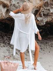 Emo - Black Solid Color Tie Sun-proof Belt Sexy V Neck Cover Up