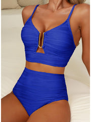 Emo - 2026 Summer Two Piece Bikini Set U-Wire Cutout High Waisted Swimsuit-Black