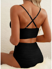 Emo - 2026 Summer Two Piece Bikini Set U-Wire Cutout High Waisted Swimsuit-Black