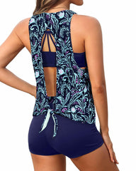 Emo - Women's 3 Piece Scoop Neck Criss Cross Tankini Swimsuits