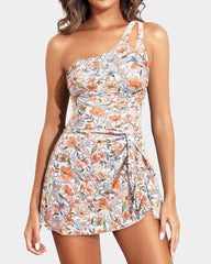 Emo - One Shoulder One Piece Swim Dress for Women Tummy Control Swimsuit with Skirt
