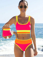 Womens Tummy Control 3 Piece Swimsuit with Skirt High Waisted Bikini