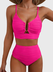 Emo - 2026 Summer Two Piece Bikini Set U-Wire Cutout High Waisted Swimsuit-Black