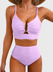 Emo - 2026 Summer Two Piece Bikini Set U-Wire Cutout High Waisted Swimsuit-Black