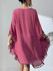 Women Swimsuit Coverup Crochet Chiffon Tassel Cover Ups Dress Summer Swimwear Beach Lace Pullover Bathing Suit