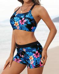 Emo - Women's 3 Piece Scoop Neck Criss Cross Tankini Swimsuits