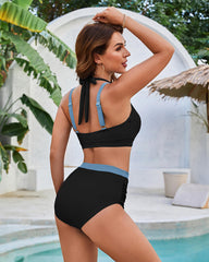 Emo - Stylish High Waist Ruched Color Block Bikini Set