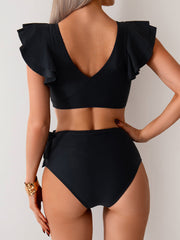 Emo - Womens High Waisted Bathing Suits Tummy Control Two Piece Swimsuits Ruffle Bikini Sets Criss Cross Ruched Swimwear