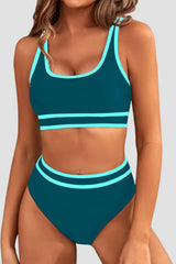 Emo - Women's High Waisted Bikini Sets Sporty Two Piece Swimsuits Color Block Cheeky High Cut Bathing Suits
