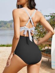 Emo - Women's One Piece Swimsuits Tummy Control Cutout High Waisted Bathing Suit Wrap Tie Back