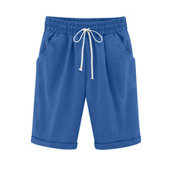 Emo - Women's Elastic Waist Knee Length Casual Cotton Bermuda Shorts with Drawstring