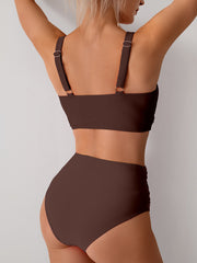 Emo - Women's High Waisted Bikini Sets Solid Pleated 2 Piece Swimsuits Sexy Beach Sets with Removable Pads