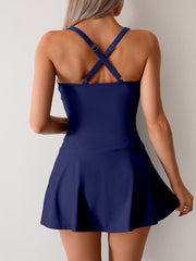 Emo - Women's Twisted Ruched Swim Dress Slit Strap Tankini Swimsuit