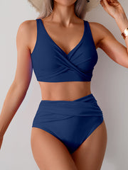 Emo - Women's High Waisted Bikini Sets Solid Pleated 2 Piece Swimsuits Sexy Beach Sets with Removable Pads