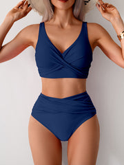 Emo - Women's High Waisted Bikini Sets Solid Pleated 2 Piece Swimsuits Sexy Beach Sets with Removable Pads