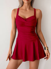 Emo - Women's Twisted Ruched Swim Dress Slit Strap Tankini Swimsuit