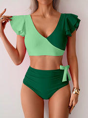 Emo - Womens High Waisted Bathing Suits Tummy Control Two Piece Swimsuits Ruffle Bikini Sets Criss Cross Ruched Swimwear