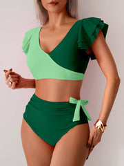 Emo - Womens High Waisted Bathing Suits Tummy Control Two Piece Swimsuits Ruffle Bikini Sets Criss Cross Ruched Swimwear