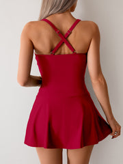 Emo - Women's Twisted Ruched Swim Dress Slit Strap Tankini Swimsuit