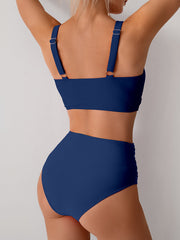 Emo - Women's High Waisted Bikini Sets Solid Pleated 2 Piece Swimsuits Sexy Beach Sets with Removable Pads