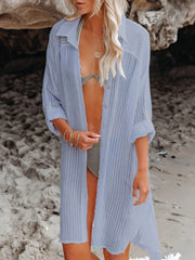 Emo - Black Solid Color Tie Sun-proof Belt Sexy V Neck Cover Up