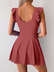 Emo - Women One Piece Swim Dress Tummy Control Swimsuit Slimming Ruffle Side Tie Kont Swimdress Bathing Suit