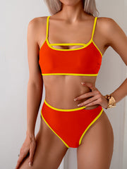 Emo - Women's Bikini Sets High Waisted Color Block Swimwear Sexy Cut Out Bathing Suit Sporty Two Piece Swimsuits