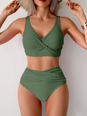 Emo - Women's High Waisted Bikini Sets Solid Pleated 2 Piece Swimsuits Sexy Beach Sets with Removable Pads
