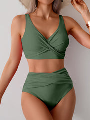 Emo - Women's High Waisted Bikini Sets Solid Pleated 2 Piece Swimsuits Sexy Beach Sets with Removable Pads