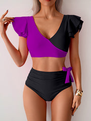 Emo - Womens High Waisted Bathing Suits Tummy Control Two Piece Swimsuits Ruffle Bikini Sets Criss Cross Ruched Swimwear