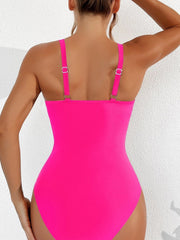 Emo - Women Plus Size One Piece Swimsuit V Neck Mesh Sheer Tummy Control Bathing Suit